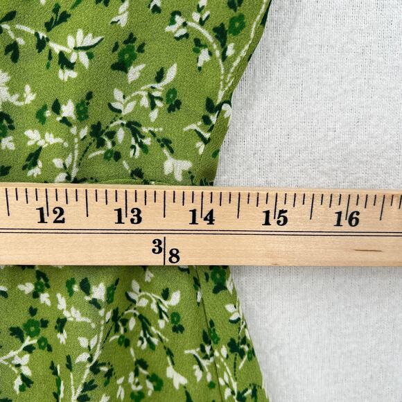 REFORMATION Alison Puff Sleeve Mini Dress Womens 8 Green Floral Button Front - Picture 13 of 15